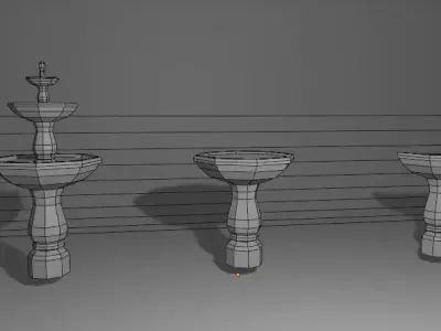 Low Poly Fountains three Free low-poly 3D model