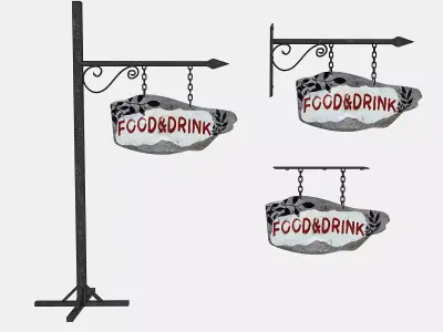 old wooden food drink sign 02 Low-poly 3D model