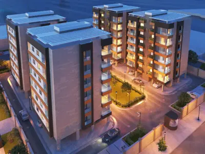 Residential complex  exterior scene 3D model