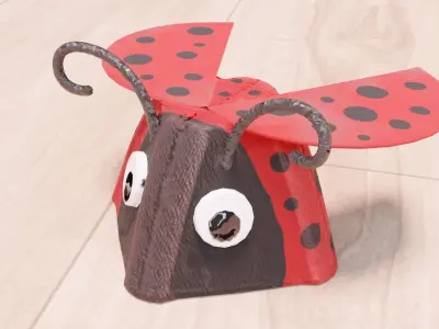 Handcrafted fun childrens eggbox characters Low-poly 3D model