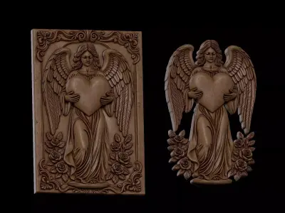 Angel with Heart Bas-Relief 3D print model