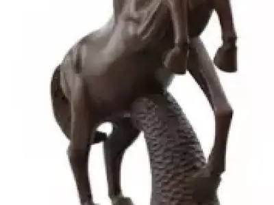 Luxury Wooden Horse Statue   Brown Decorative Stallion PBR 3D model