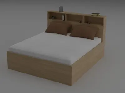 Comfortable double bed with shelves 3D model