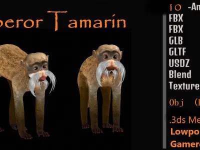Emperor Tamarin Monkey Low-poly 3D model