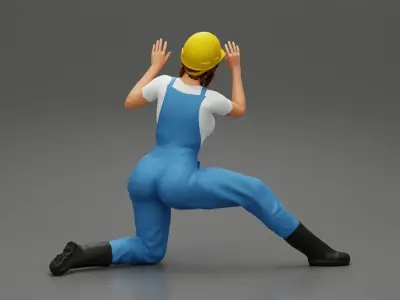 automotive mechanic girl with suit and helmet check the car 3D print model