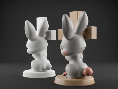 Easter Cute Bunny Hugging a Cross  playful  symbolic 1 3D print model