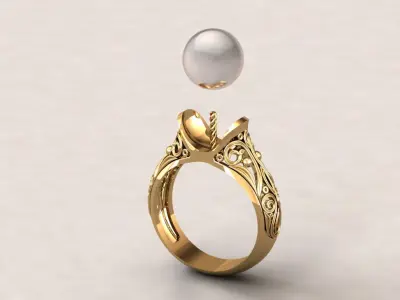 Gold Pearl Ring 3D print model