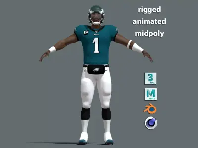 T-Pose Rigged Jalen Hurts Philadelphia Eagles NFL 3D model