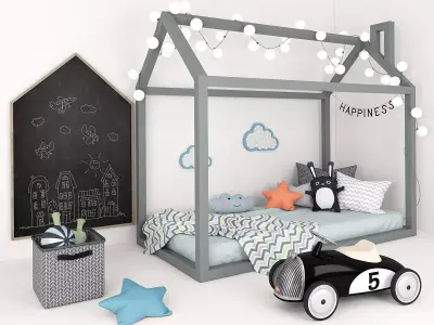 Bed - house with accessories for children 2 3D model