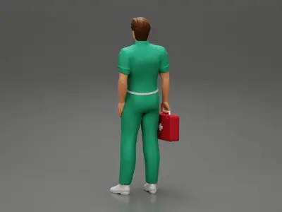 paramedic Standing And Holding first Aid box 3D print model
