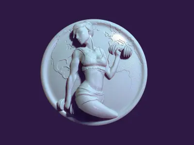 Medallion icon with the image of a young girl athlete 3D print model