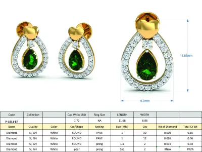 Solitaire Pear Diamond Earrings 3DM STL OBJ FBX Render Details 3D print model