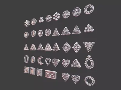 set of 39 Small Geometric Tribal 3D Models Jewelry Game Design  3D print model