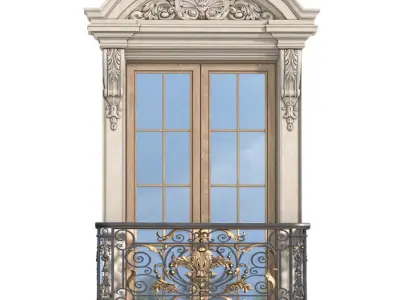 Classic facade window with French balcony Forged Fence  3D model