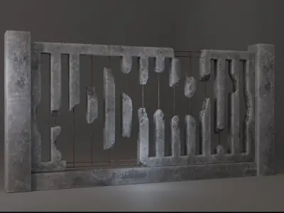 Old  concrete Fences pack Low-poly 3D model