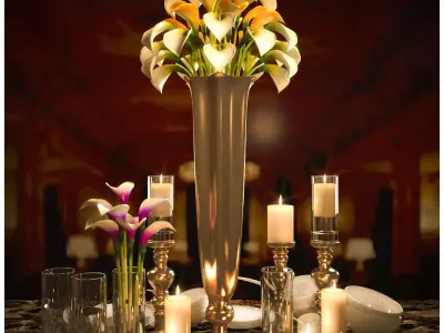 tableware calla lily centerpiece with candles 3D model
