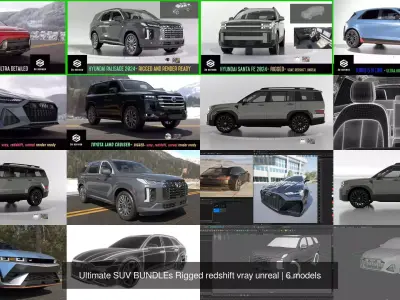 Ultimate SUV BUNDLEs Rigged redshift vray unreal 3D Model Pack