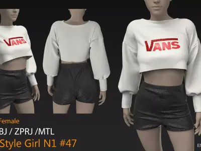 Street Style Girl N1  47  CLO3D ZPRJ FBX OBJ MTL 3D model