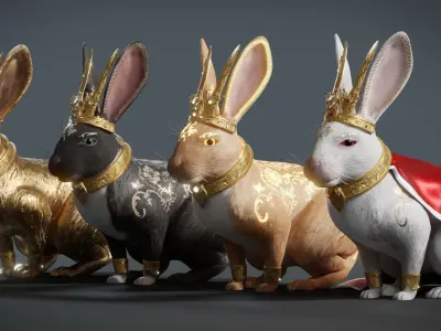 Fantasy Golden Rabbit Low-poly 3D model