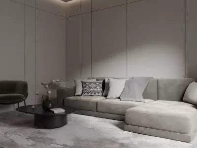 Modern Living Room TV Wall - 3D Interior Render Pack 3D model