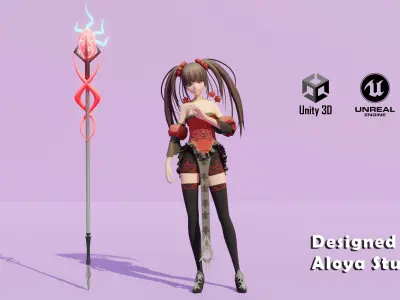 Anime Female Magical Fantasy - Ready to Unity - Unreal Engine Low-poly 3D model