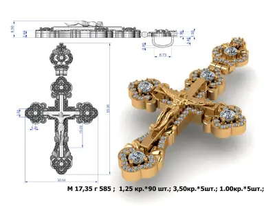 G0460 gold cross with diamonds 3D print model