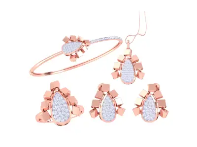 Ring Bangle Earring Pendant Set 3dm STL OBJ FBX Renders Details 3D print model