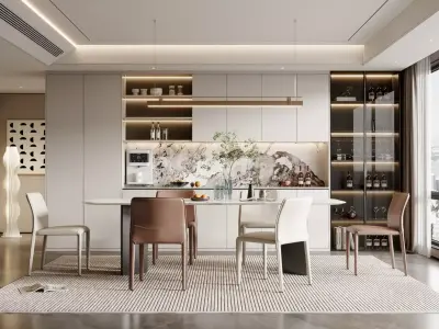 Modern Luxury Dining Room with City View 3D model
