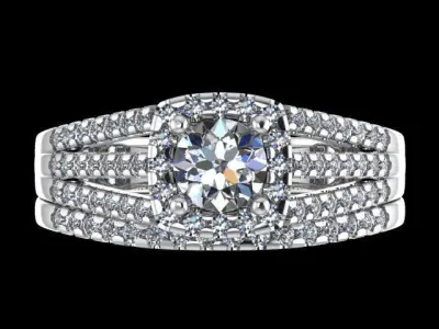 Halo engagement ring with alliance and side stone 3D print model