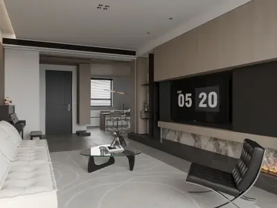 iving Room and Kitchen 3D model 3D model