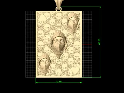 Pikes Spades playing card skull 3d pendant jewelry 3D print model