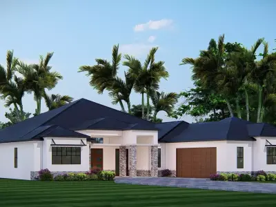 Ranch Farmhouse 3D Model  Classic American Country Home Exterior 3D model