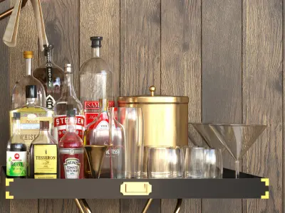 Set-30 bar cart with drinks 3D model