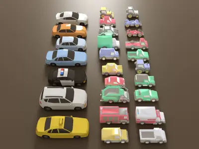 Low Poly Vehicles Pack 27 in 1 Low-poly 3D model
