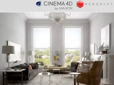Redshift - C4D Scene files - Living Room Interior 3D model 3D model