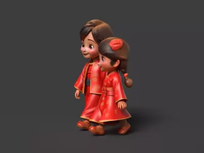Chinese wedding couple  doll  figure  Low-poly 3D model