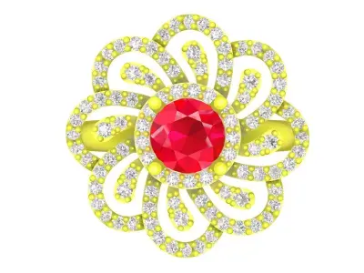 Luxury Floral Cluster Diamond Ring Jewelry Design 4429 3D print model