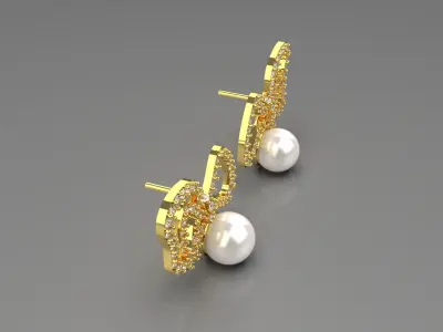 Diamond and pearl STL earrings bow tie design model pe0013 3D print model