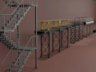 Industrial Pipe Racks and Stair Collection 3D model