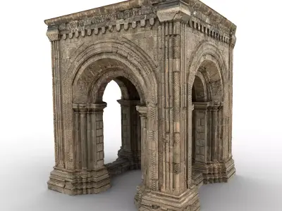 Monumental Castle Entrance with Arches Low-poly 3D model