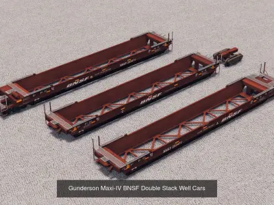 American Double Stack Well Cars and Containers 3D Model Pack