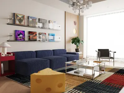 Modern Retro Bauhaus Living Room Bauhaus Living Room Dopamine  3D model