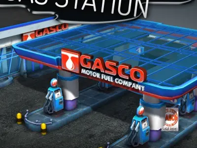 Gas Station pack - low poly Low-poly 3D model