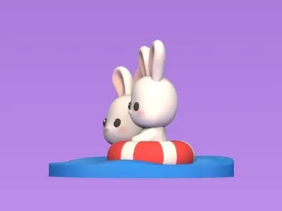 Bunny Swimming 3D print model