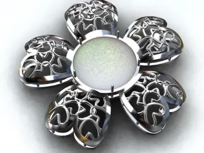 hearts brooch with cabochon gem 3D print model