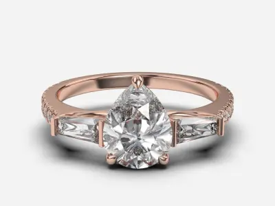  three stone diamond engagement ring  3D print model