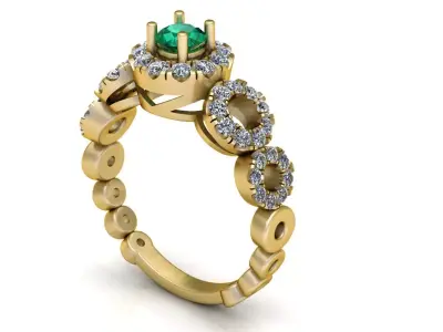 Emerald Halo Gold Ring 3D print model