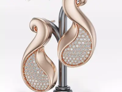 Luxury Organic Gold Diamond Earrings 3D Model 3D print model