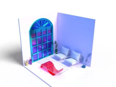 Terrace room with couch and window 3D model