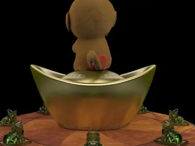Chinese display stand with monkey doll  3D model